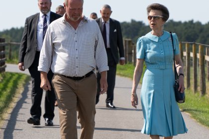 Photo of Princess Ann talking with Robert Nicholson at Cannon Hall Farm